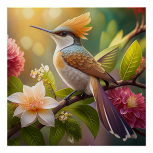Póster Ave Fantasy de Honeyeater con cresta dorada