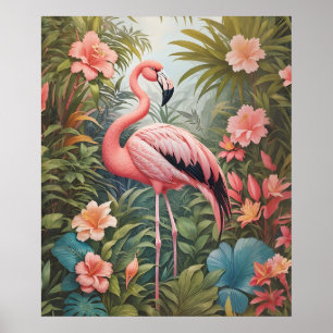 Póster Ave grandiosa rosa tropical Flamingo
