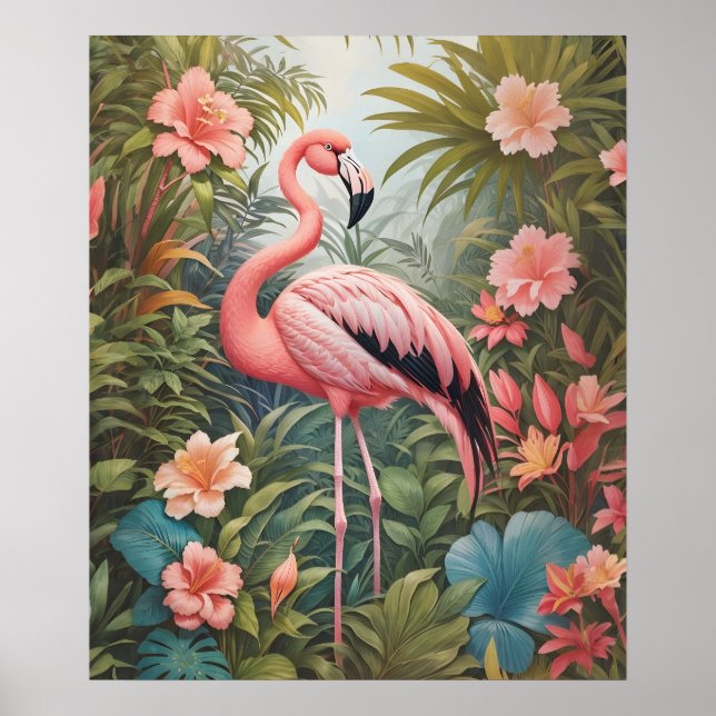 Póster Ave grandiosa rosa tropical Flamingo (Frente)