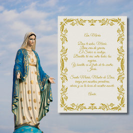 Póster Ave María Elegante Botánica en Blanco y Dorado Po