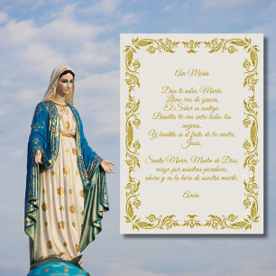 Póster Ave María Elegante Botánica en Blanco y Dorado Po