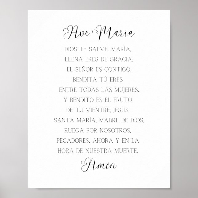 Póster Ave Maria Español Prayer (Frente)