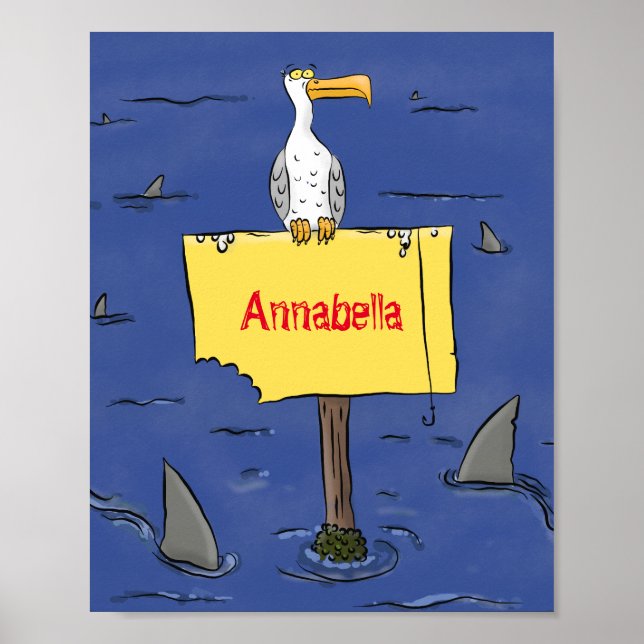 Póster Ave marina divertida rodeada por un personalizado  (Frente)