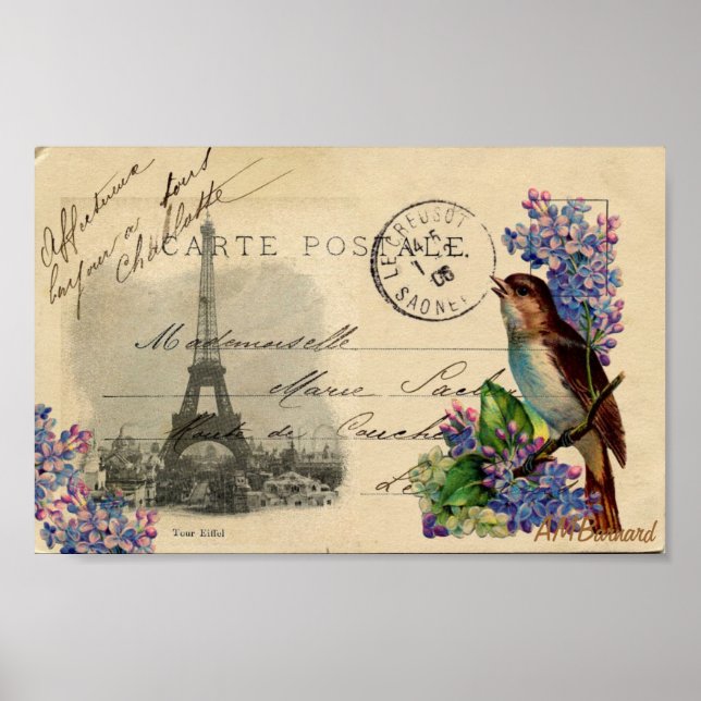 Póster Ave postal de París en Poster o imprenta de Lilacs (Frente)