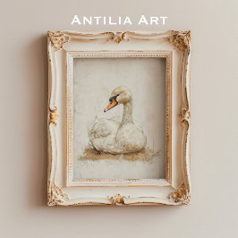 Póster Ave rústica solitaria de la pintura de cisne
