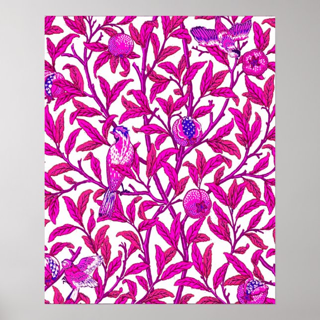 Póster Ave y granada de Art Nouveau, Fuchsia y Violet (Frente)