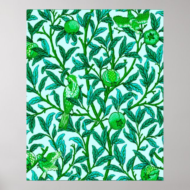 Póster Ave y granada de Art Nouveau, turquesa y aqua (Frente)