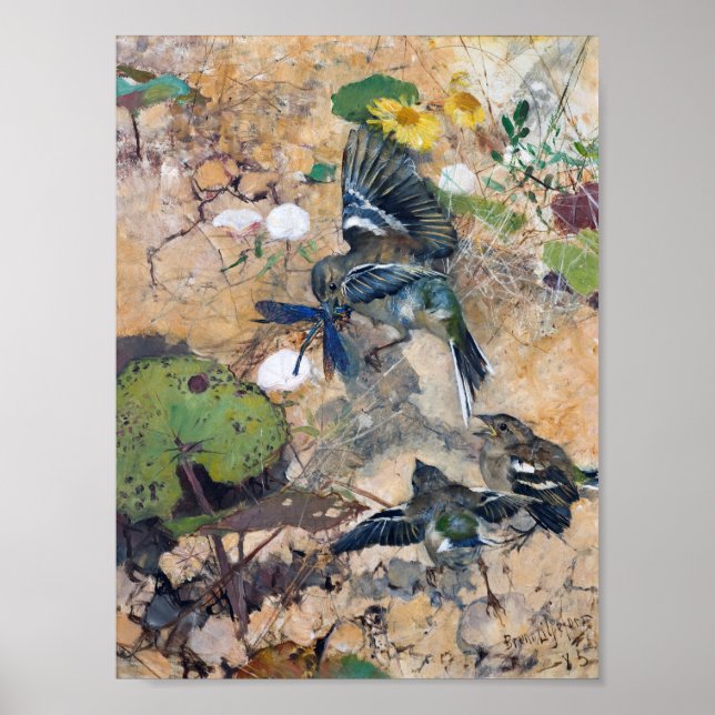 Póster Ave y libélula, Bruno Liljefors (Frente)