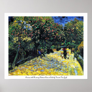 Póster Avenida con los árboles de castaña florecientes
