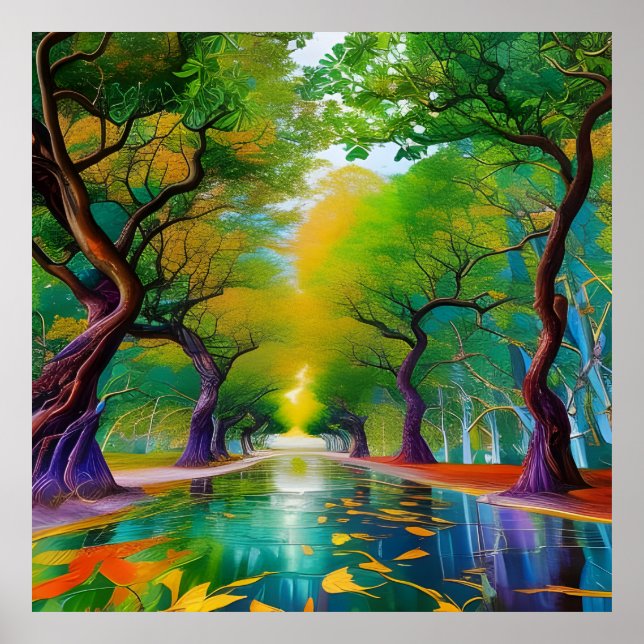 Póster Avenida de árboles hojas de otoño (Frente)