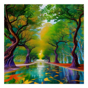 Póster Avenida de árboles hojas de otoño