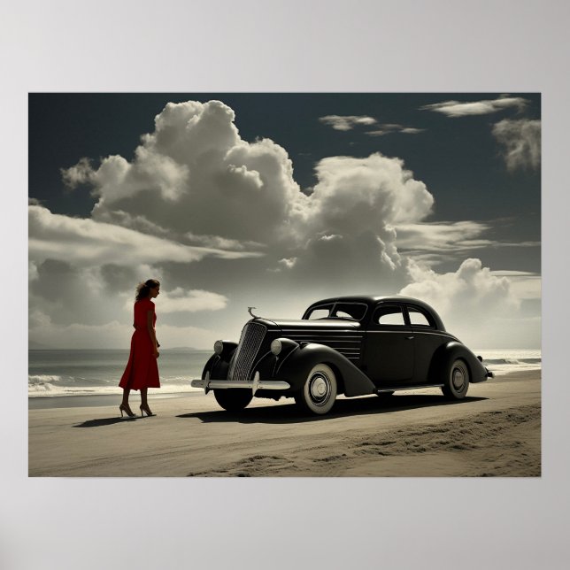 Póster Avenida Retro Miami Beach 1940 en la playa (Frente)
