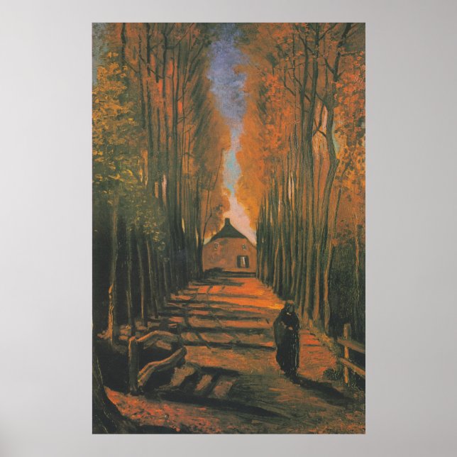 Póster Avenida Van Gogh de Poplars en pintura de otoño (Frente)