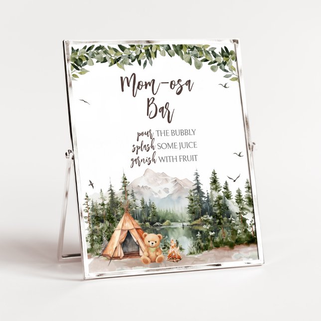 Póster Aventura a montaña Mamá Osa Bar (Let the Adventure Begin Baby Shower Mom Osa Bar Sign)