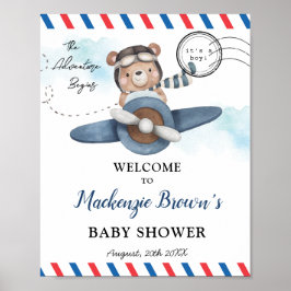 Póster Aventura con avión de oso lindo comienza Baby Show