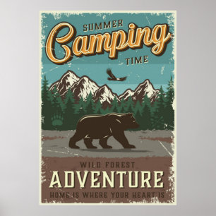 Póster Aventura de camping vintage