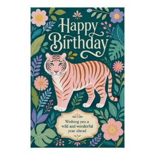 Póster Aventura de cumpleaños del tigre rosa salvaje