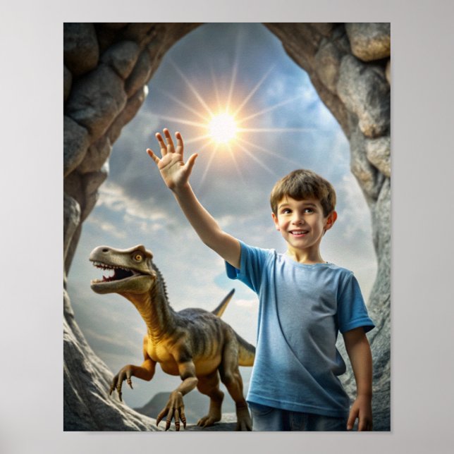 Póster Aventura de Dinosaurio del Niño - Exploración al a (Frente)