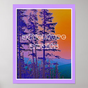 Póster aventura de escena de montaña espera cita de texto