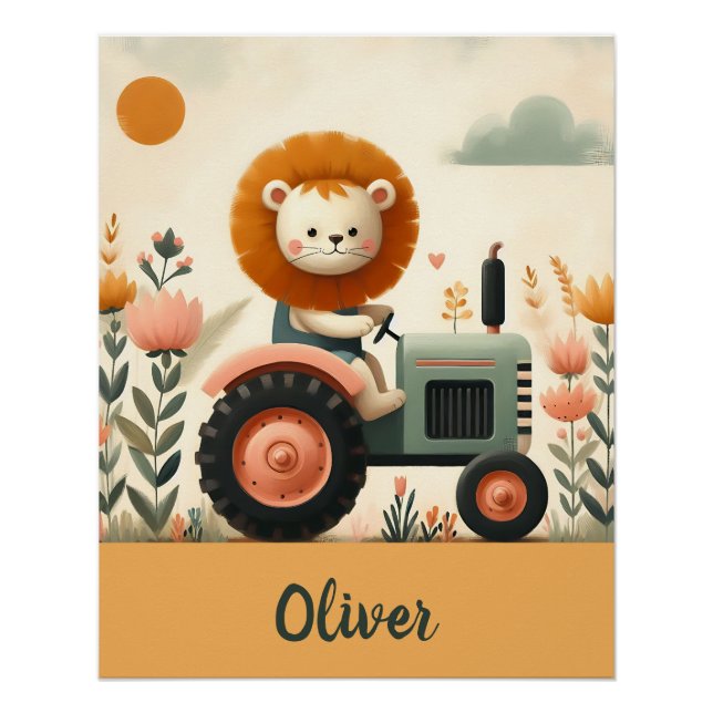 Póster Aventura de león lindo en tractor (Anverso)