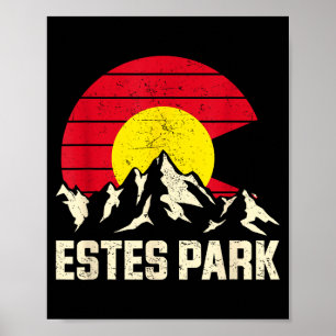 Póster aventura de montaña estes park bandera del estado