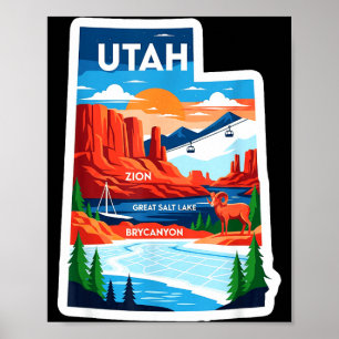 Póster aventura de paisajes de Utah espera colorido escén