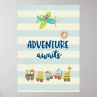 Aventura de tren de juguete y avión de animales es