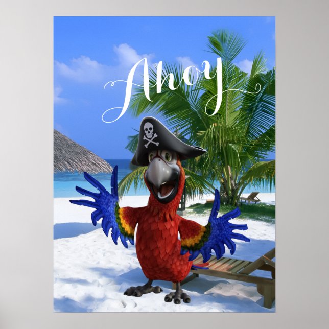 Póster Aventura divertida de pirata loro (Frente)
