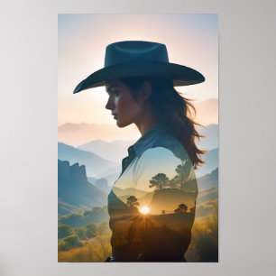 Póster Aventura doble exposición al aire libre escapatori