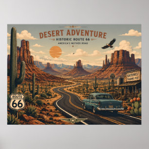 Póster Aventura en el desierto de la ruta histórica 66