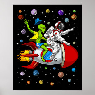 Póster Aventura espacial astronauta alienígena