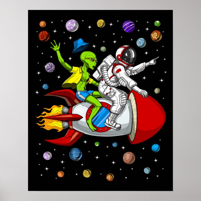 Póster Aventura espacial astronauta alienígena (Frente)