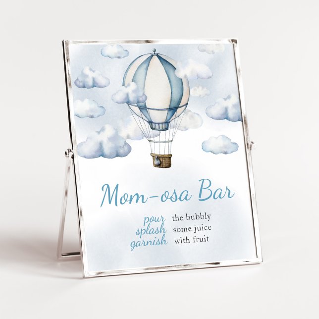 Póster Aventura espera el globo aerostático Mamá Bar Osa (Adventure Awaits Baby Shower  Mom Osa Bar Sign)