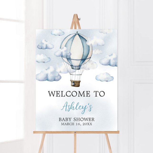 Póster Aventura espera la bienvenida a los globos aerostá (Adventure Awaits Baby Shower Welcome Sign)