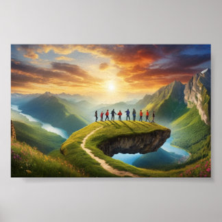 Póster Aventura grupal al amanecer - Pared de montaña esc