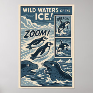 Póster Aventura ligada al hielo: pingüinos, orcas y focas