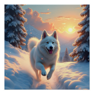 Póster Aventura Navideña en la Montaña Nevada con Samoyed