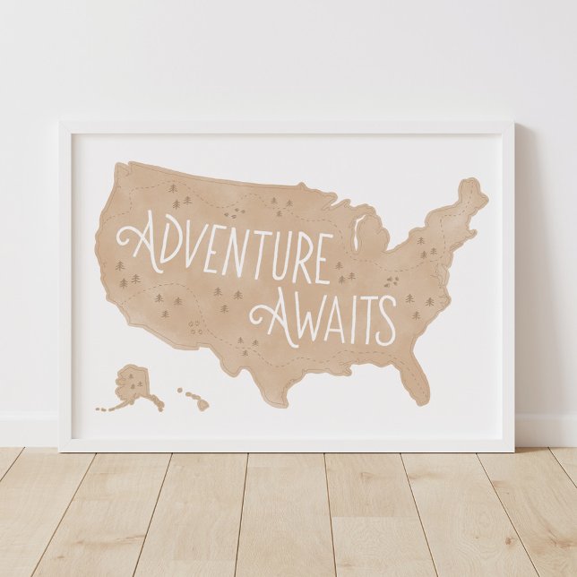 Póster Aventura neutral aguarda al mapa de EE.UU. niños d (Subido por el creador)