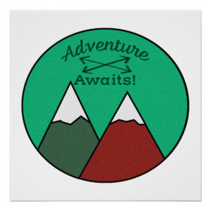 Póster Aventura para diseño de montaña verde y marrón