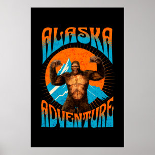 Póster Aventura Retro Sasquatch Montaña Alaska