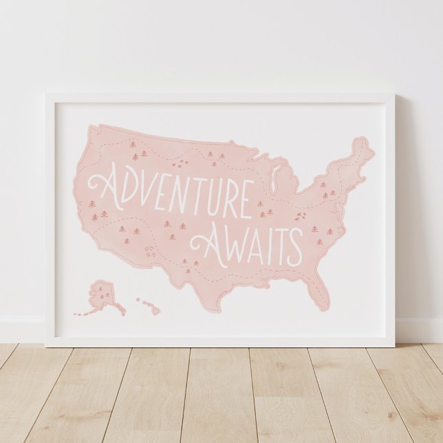 Póster Aventura rosa espera a los niños de mapas de EE. U (Subido por el creador)