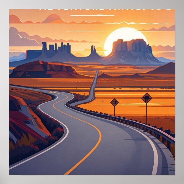 Póster Aventuras de viaje escénicas en una carretera sinu (Frente)