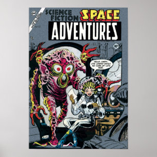 Póster Aventuras Espaciales #12 Divertido Cómic Retro de