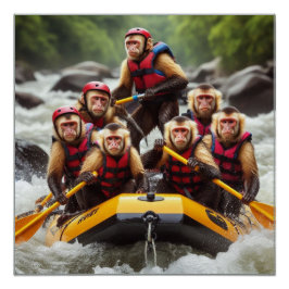Póster Aventurous Capuchin Monkeys Whitewater Rafting