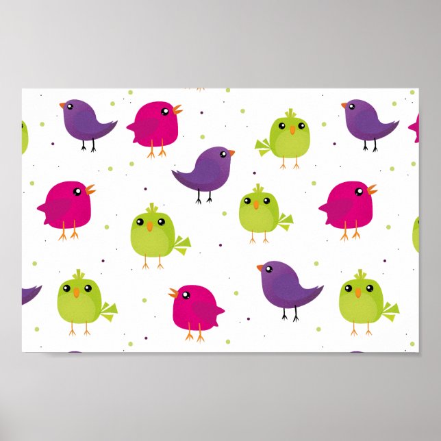 Póster Aves alegres y coloridas (Frente)