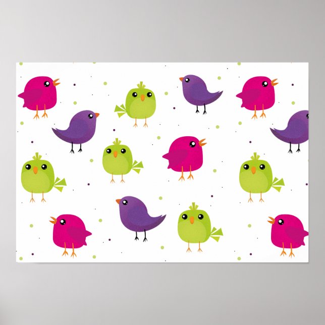 Póster Aves alegres y coloridas (Frente)