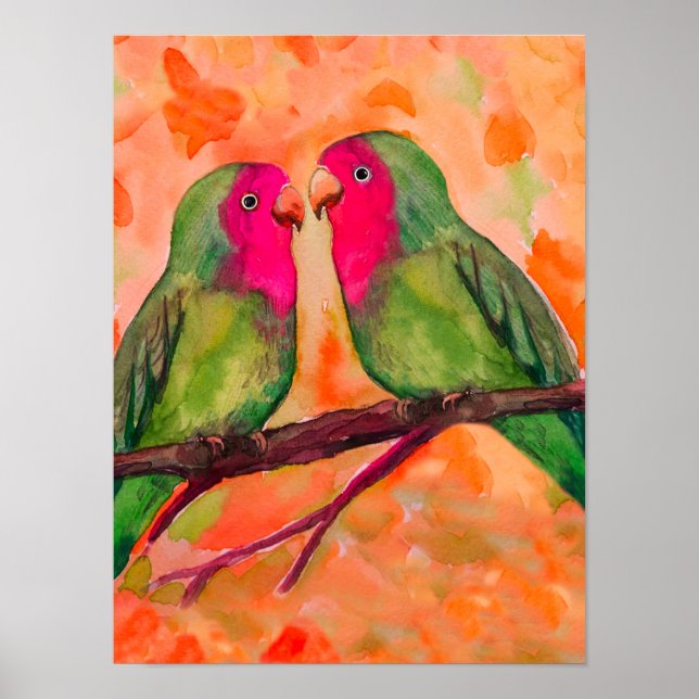 Póster aves amorosas, acuarela (Frente)