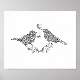 Póster Aves amorosas en papel Poster blanco y negro