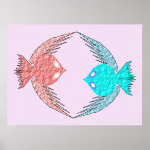 Póster Aves amorosas rosas y azules