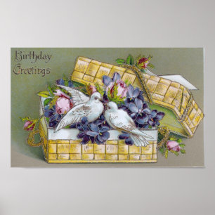 Póster Aves antiguas en una canasta